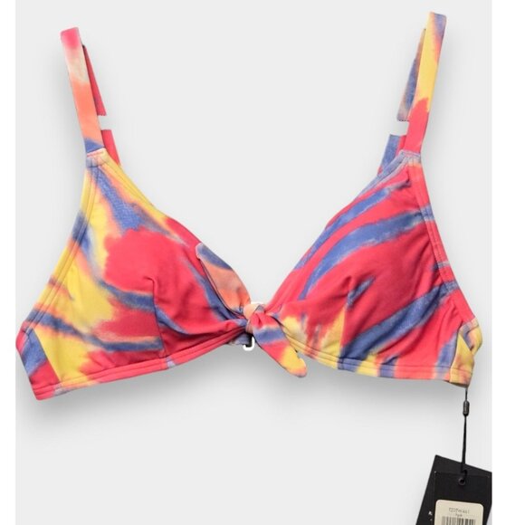 TOMMY HILFIGER Tie Dye Stretch Tie-Front Deep V Neck Bikini Top Hot Pink L NWT - Picture 1 of 10